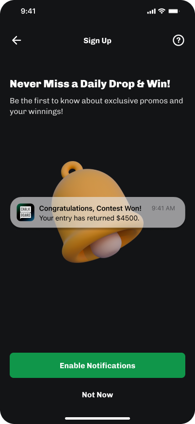 Notification opt-in prompt for win and promo alerts